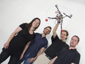 This is the Quadcopter-Team: Annette Mossel, Christoph Kaltenriner, Hannes Kaufmann, Michael Leichtfried (l.t.r.). Credit Vienna University of Technology